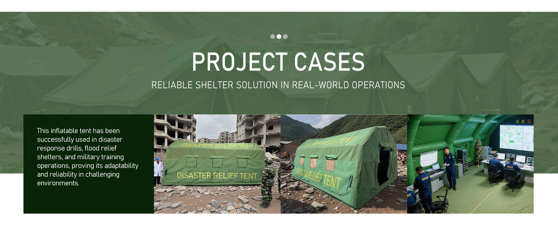 project cases Emergency shelter tent,Rapid deployment tent,Inflatable field tent,Heavy duty rescue tent,Outdoor inflatable shelter
