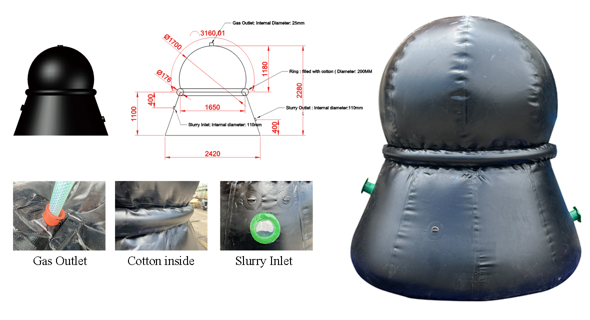 biogas bag operation size