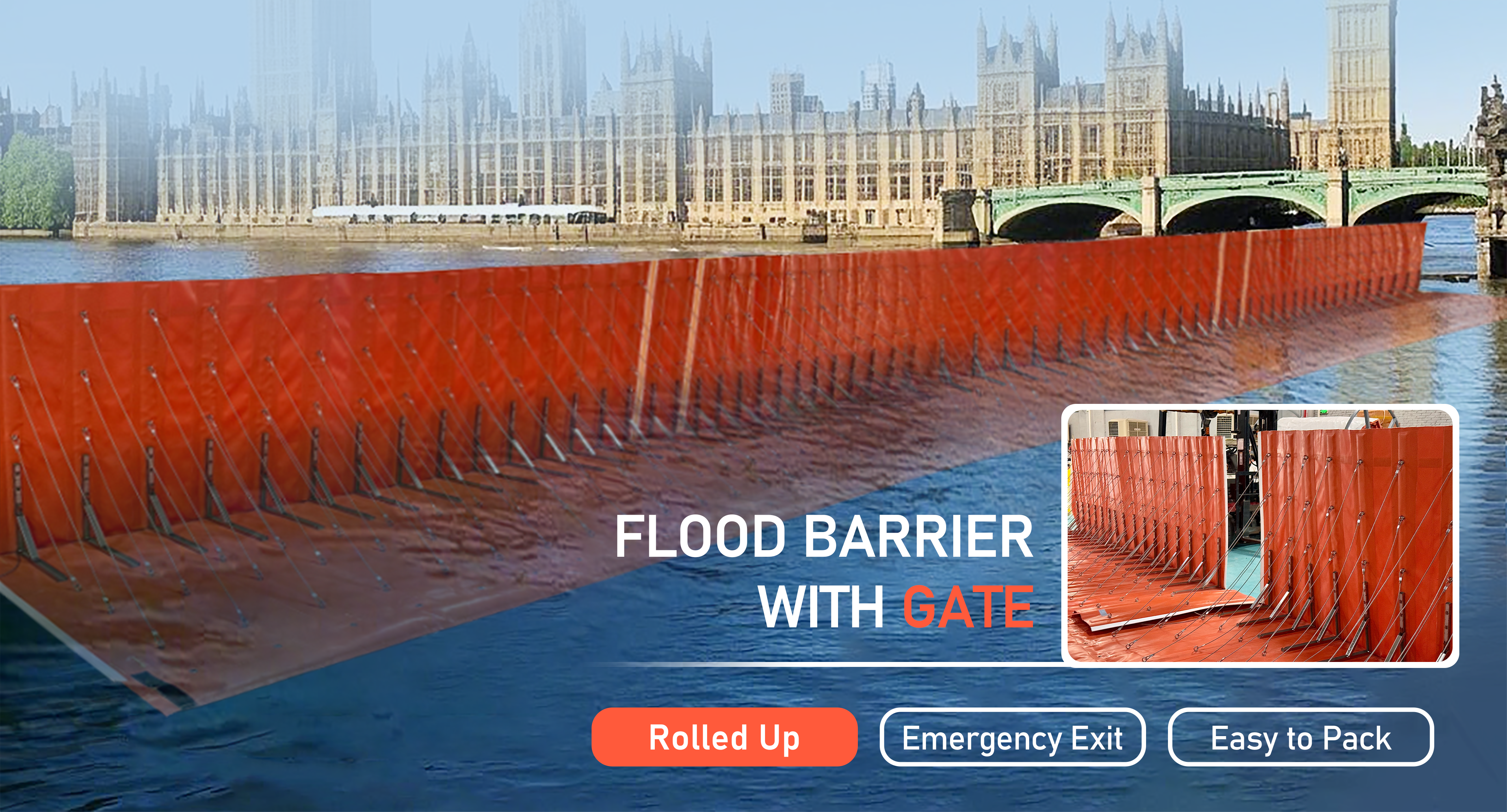 Flood barrier with gate,Flood barrier,Detachable door flood barrier,Flood barrier for commercial premises,Retractable flood barrier