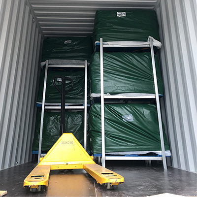 pvc mesh coated tarp for flood control barrier flood protection tube loading in foshan litong fanpeng factory
