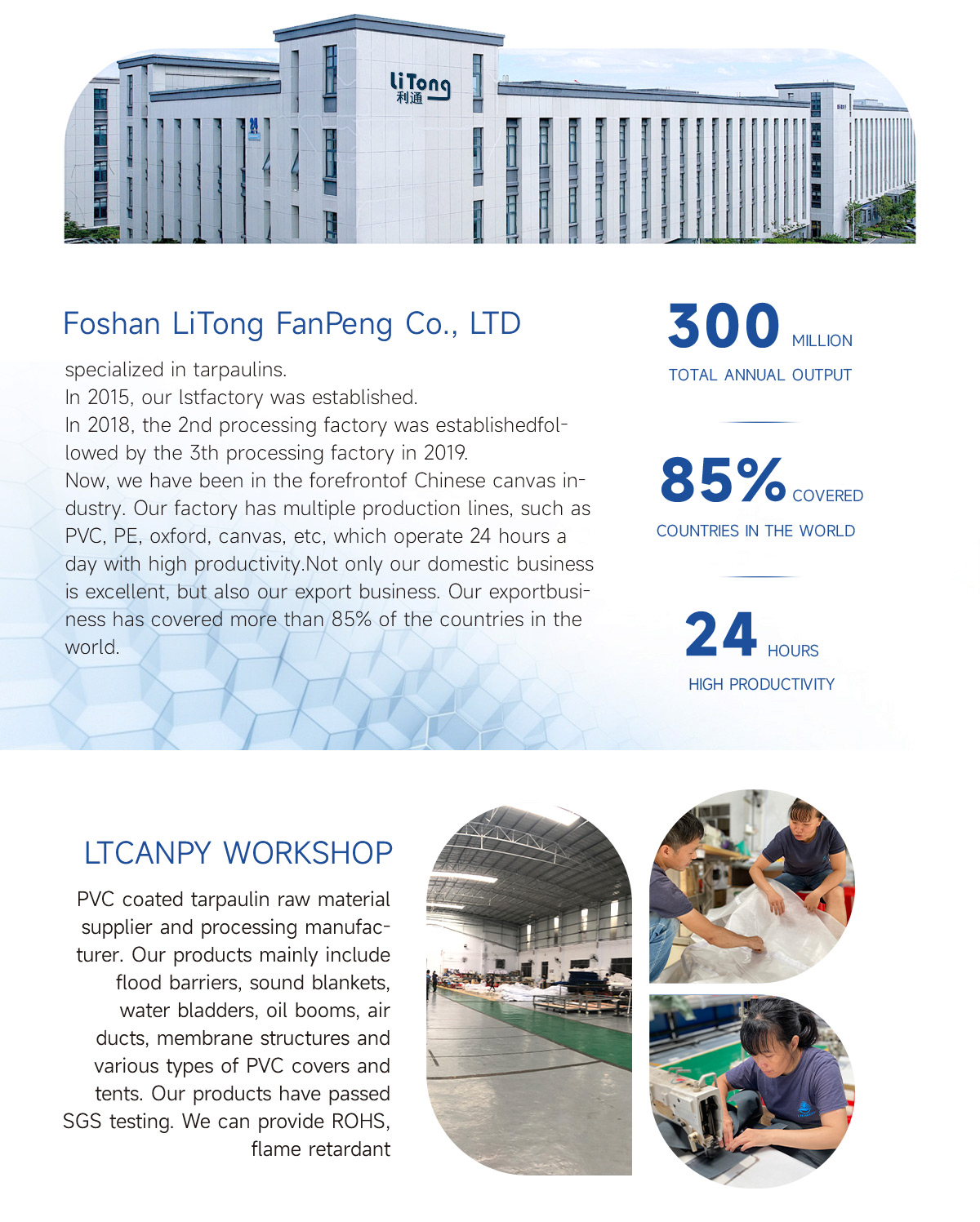 LTCANOPY workshop PVC coated tarpaulin raw material supplier and processing manufacturer