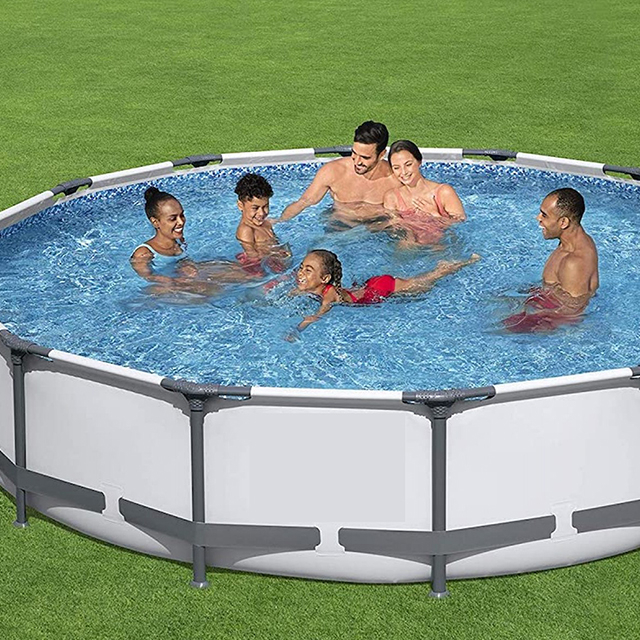 Portable pvc inflatable Rectangular / Round Metal Frame Swimming Pool