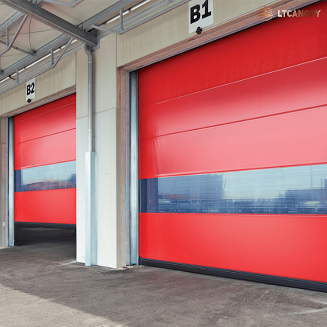 Red High Speed Rapid Flexible PVC Roll Up Door For Freezer industrual ...