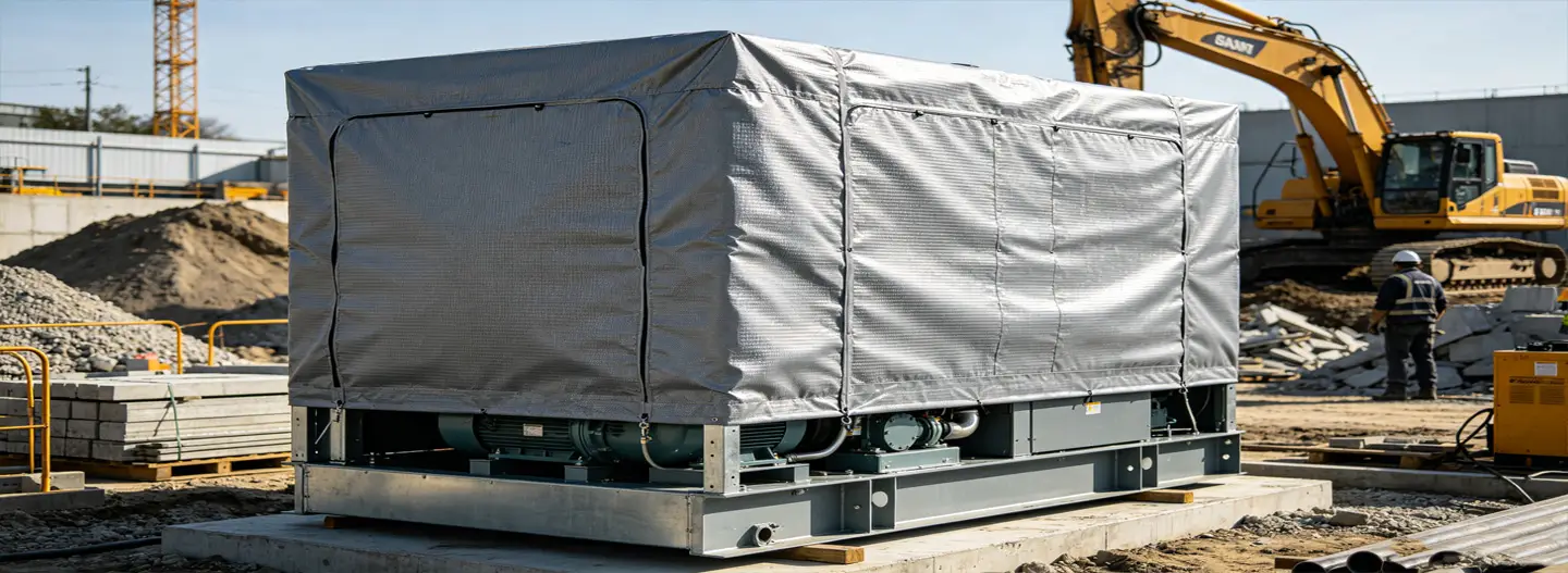 Grey PVC sound insulation cover for construction equipment