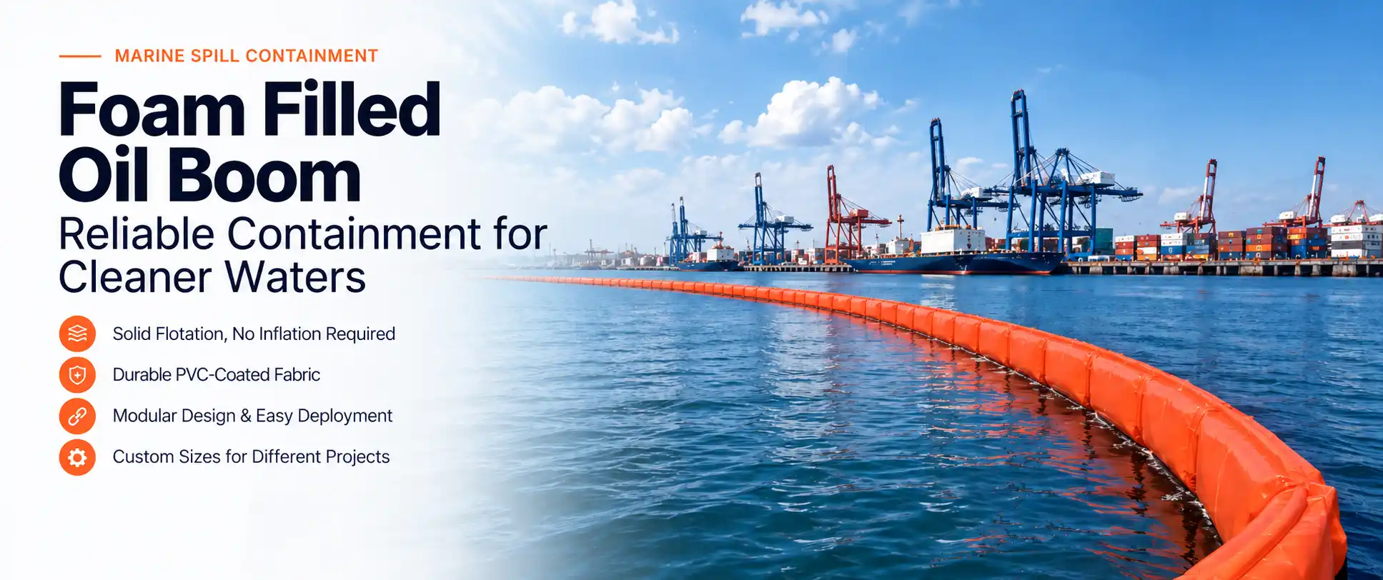 Foam filled oil boom for marine spill containment