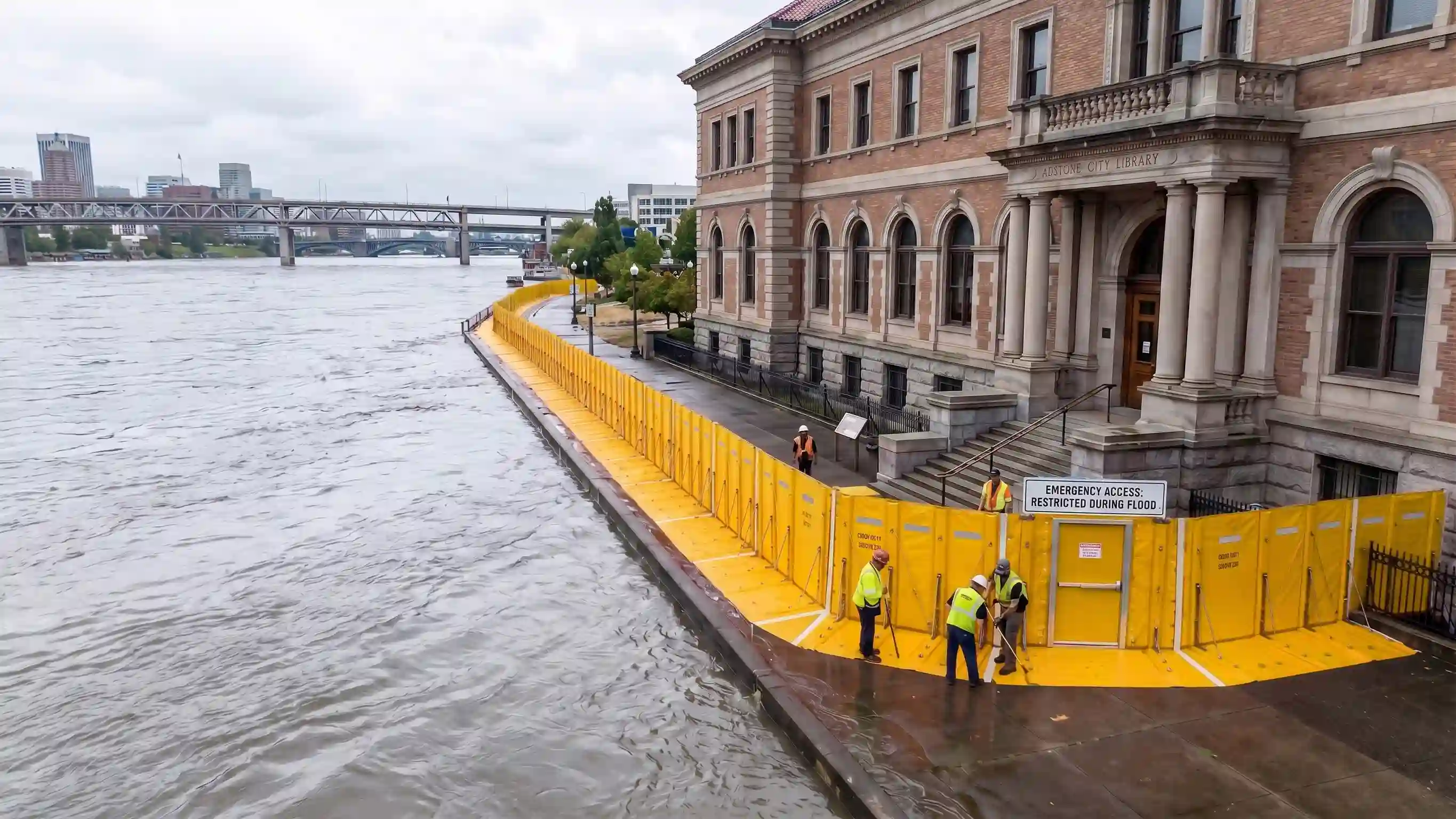 Modular flood barrier for river‑side building flood prevention