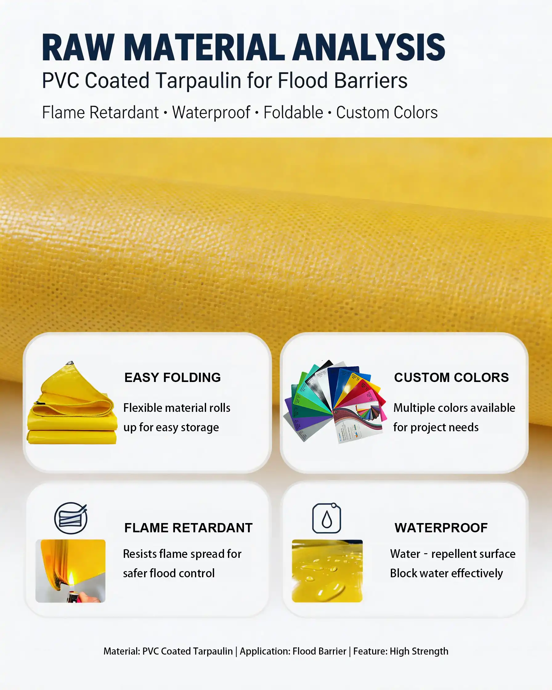 Material performance analysis for water‑filled flood barrier PVC tarpaulin