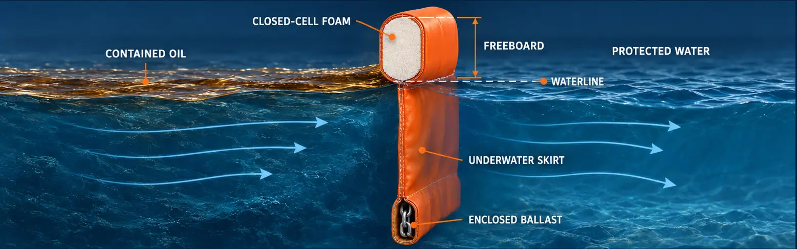 How a foam filled oil boom contains floating oil
