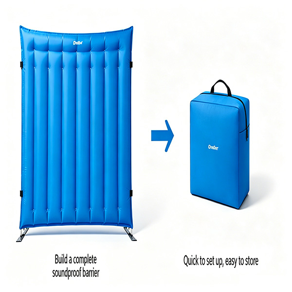 Inflatable noise barrier fast install fold into carry bag