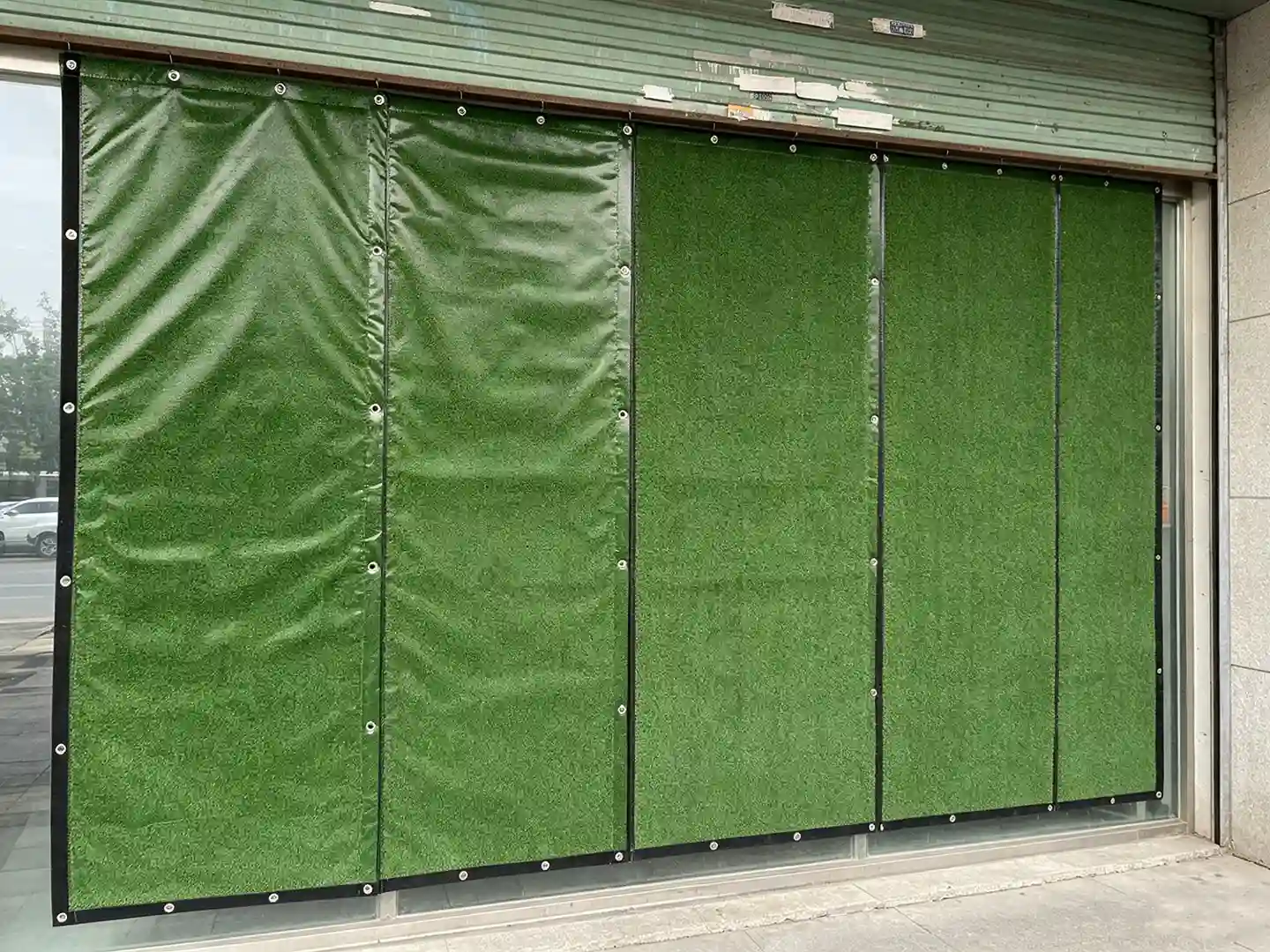 Green grass PVC soundproof curtain for street shop window noise blocking